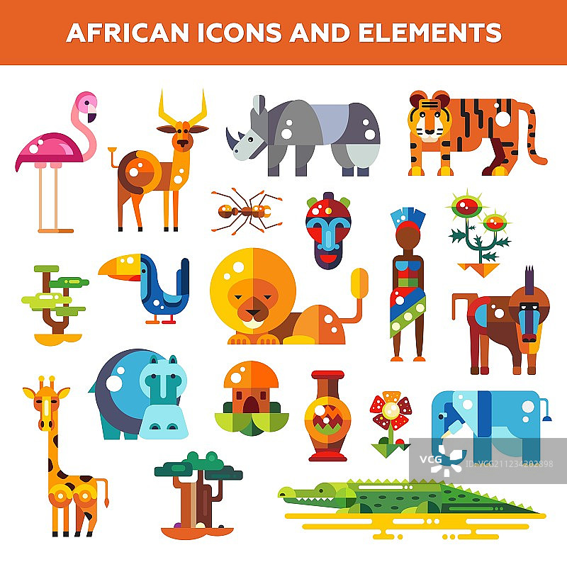 扁平设计非洲图标和信息图表素材图片素材