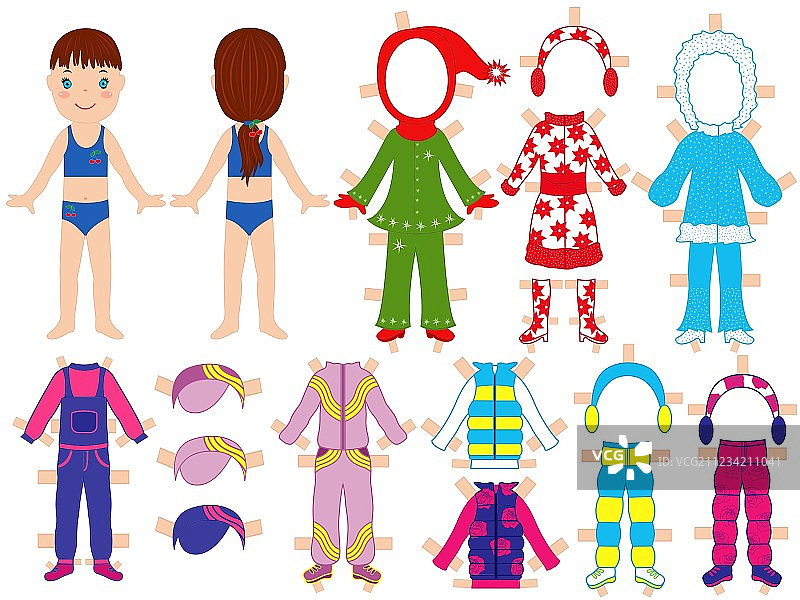 纸娃娃和她的保暖服装套装图片素材