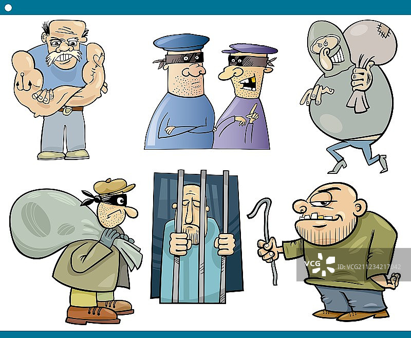 小偷和恶棍卡通套装图片素材