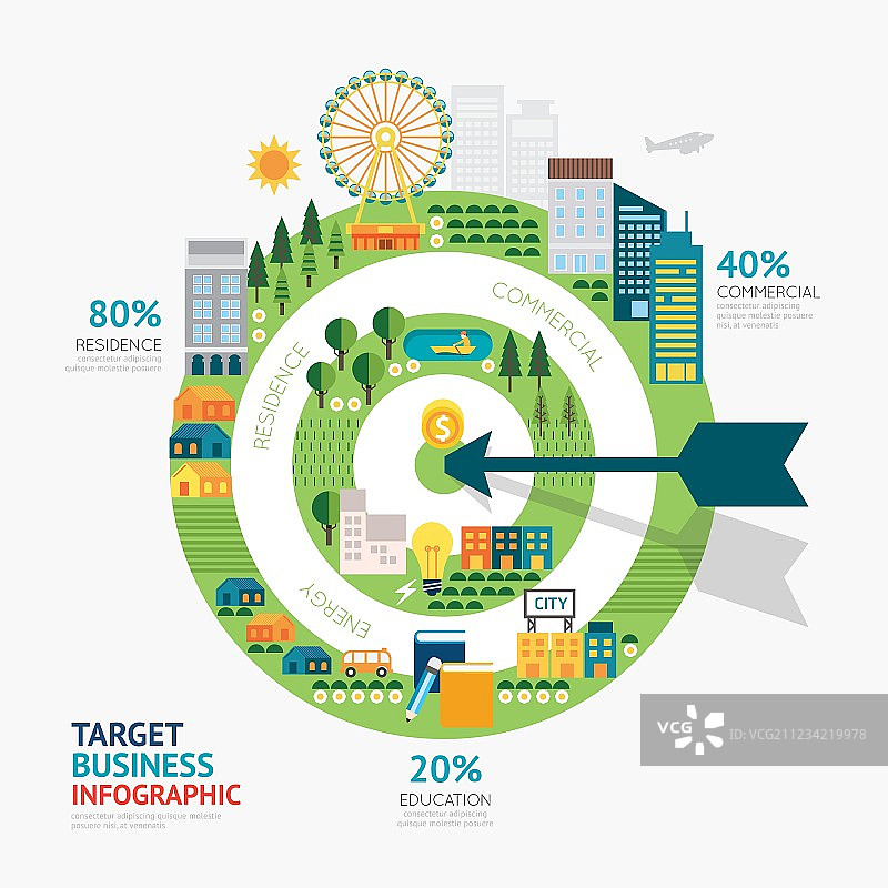 信息图商务箭头和目标形状模板图片素材