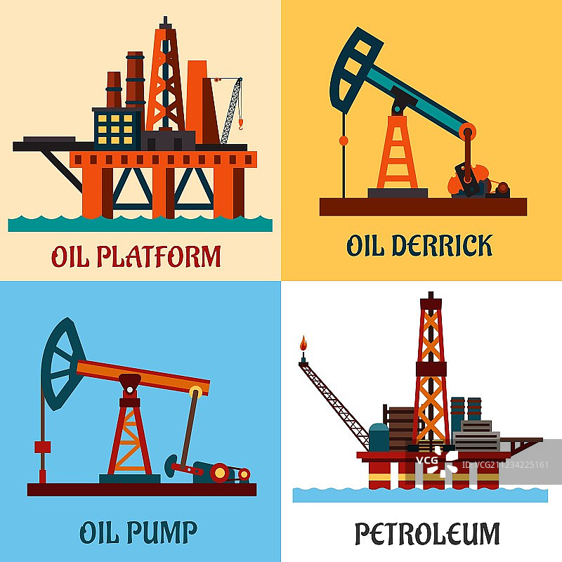 石油生产和石油井架扁平图标图片素材