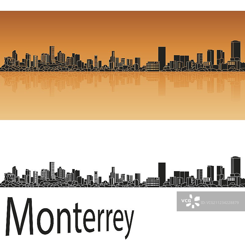 橙色天空下的蒙特雷天际线图片素材