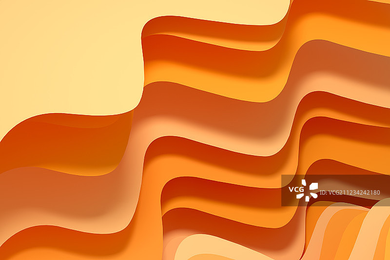 三维渲染，橙色纸张曲面线条背景图片素材