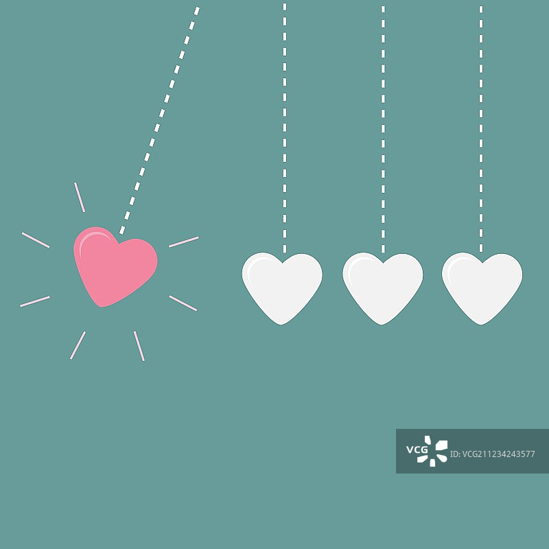 四个悬挂的心形虚线图片素材
