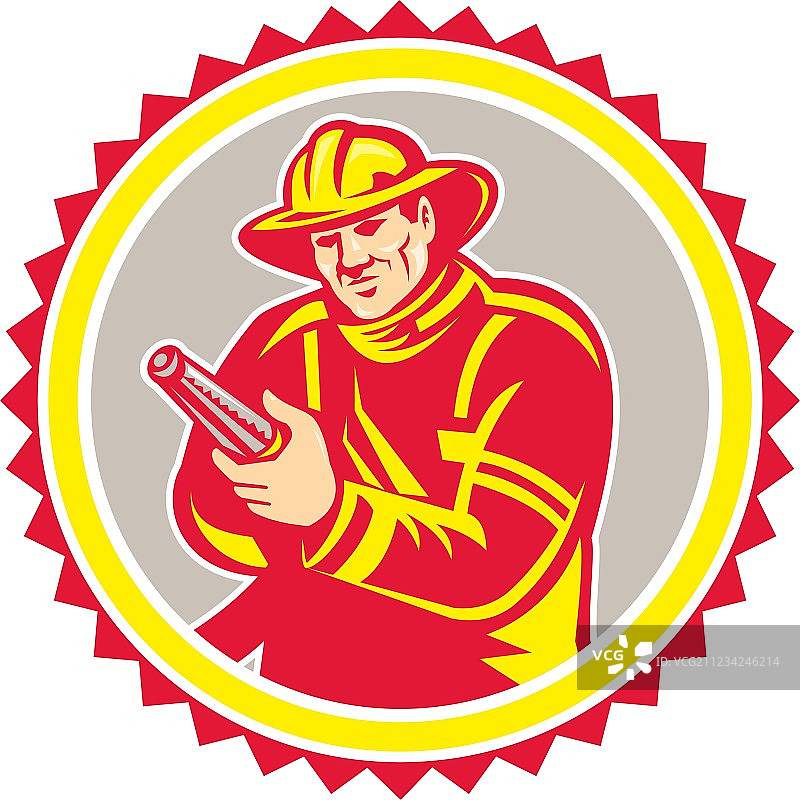 消防员瞄准消防水带的玫瑰花饰图片素材