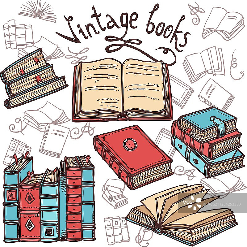 书籍素描套装图片素材