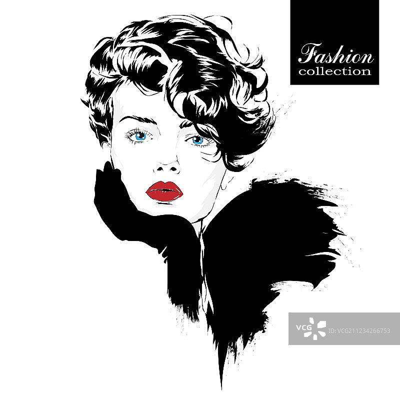 素描风格的时尚女孩图片素材