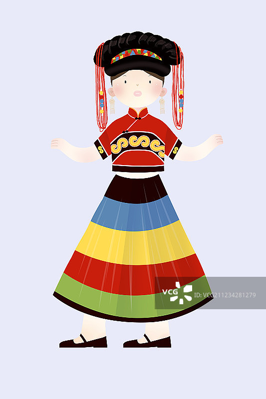 卡通少女少数民族彝族服饰插画图片素材