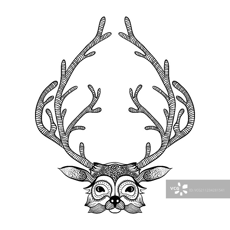 禅绕画风格的手绘鹿速写图片素材