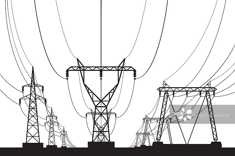 透视角度的输电塔图片素材