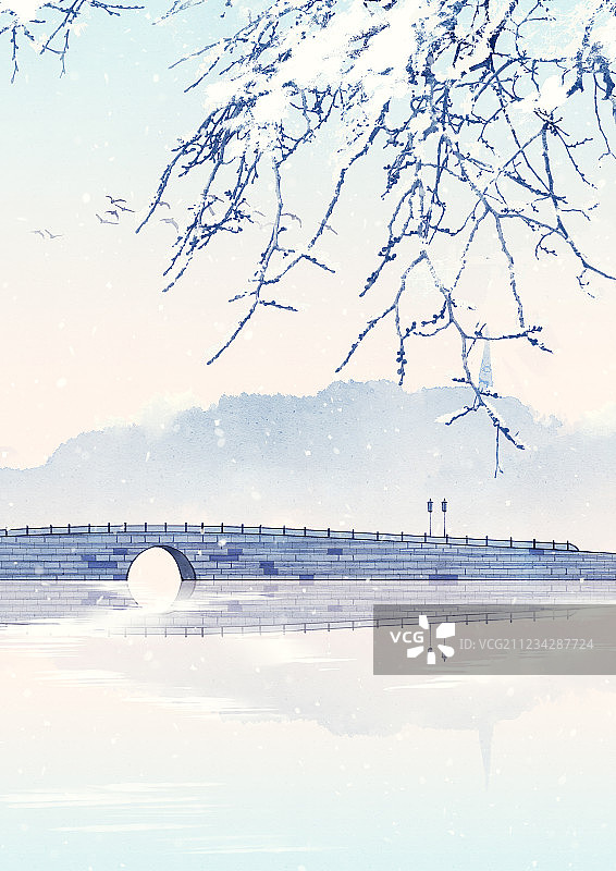 杭州西湖十景断桥残雪图片素材