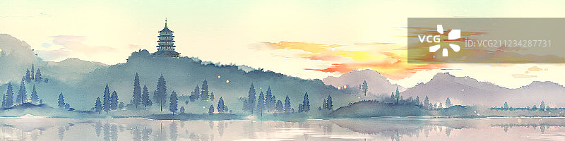 杭州西湖十景雷峰夕照图片素材