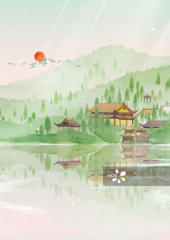 杭州西湖十景南屏晚钟图片素材