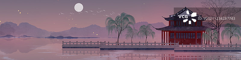 杭州西湖十景平湖秋月图片素材