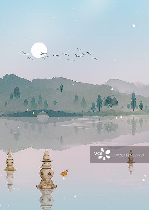 杭州西湖十景三潭印月图片素材