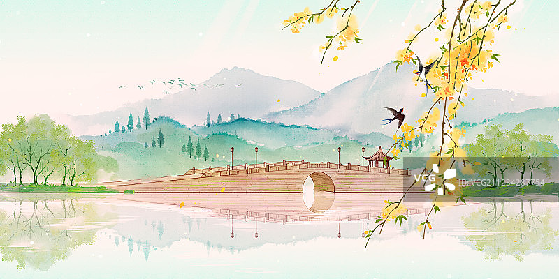 杭州西湖十景双峰插云图片素材