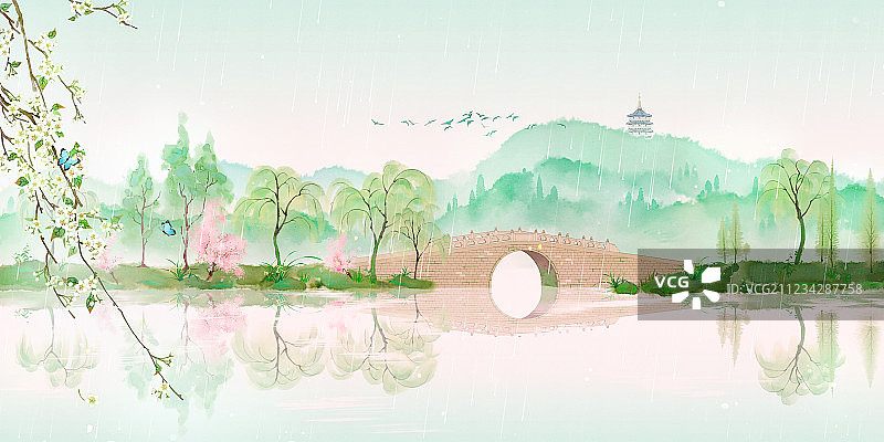 杭州西湖十景苏堤春晓图片素材