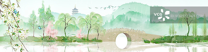 杭州西湖十景苏堤春晓图片素材