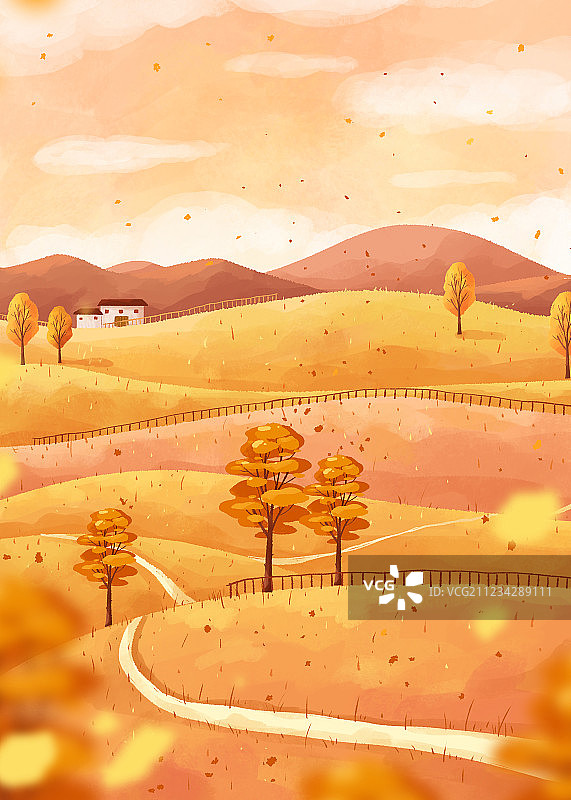 景观节气插画秋分竖版图片素材