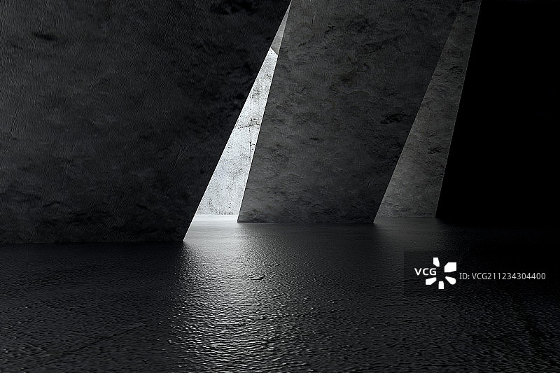 抽象混凝土建筑与室内光线，三维渲染图片素材