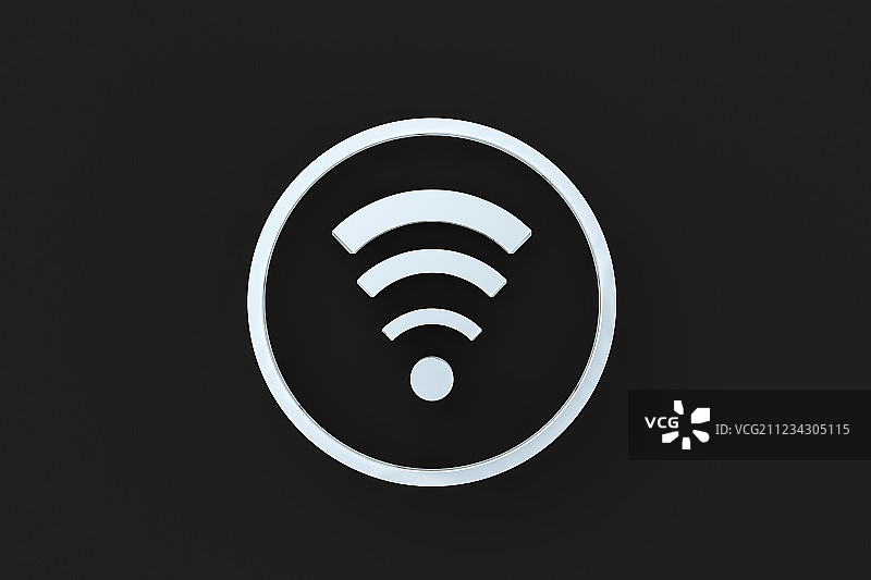 无线网络符号与黑色背景，三维渲染图片素材