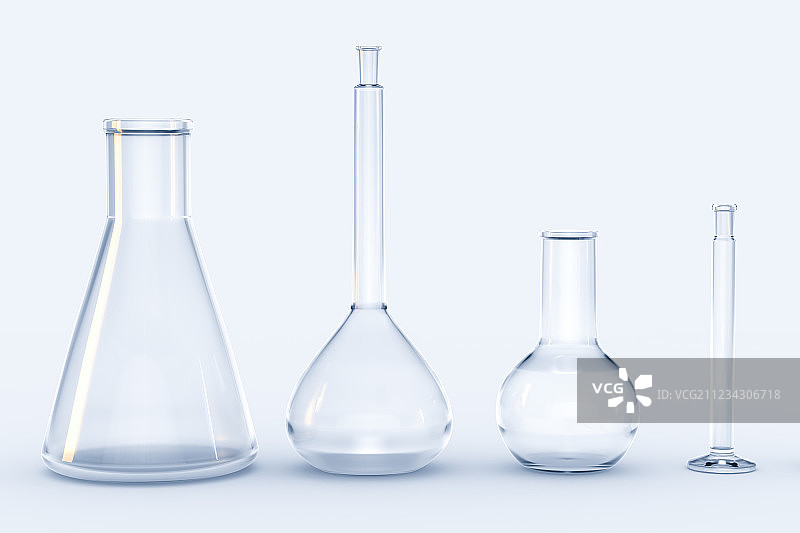 化学器皿与白色背景，三维渲染图片素材