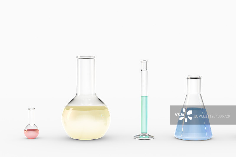 化学器皿与白色背景，三维渲染图片素材