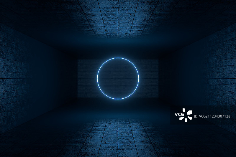 黑暗房间内的发光线条，三维渲染图片素材