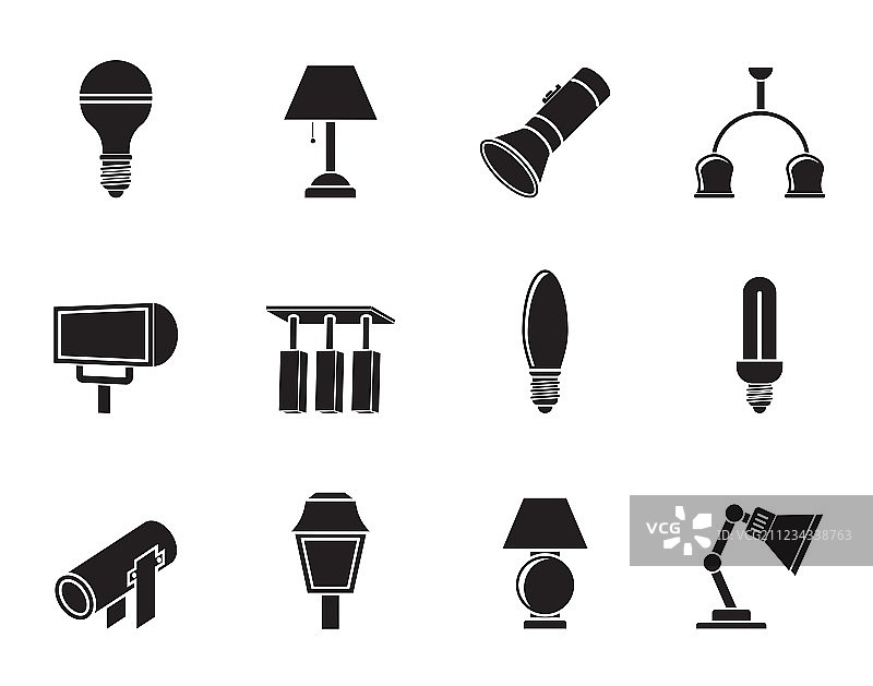 不同类型的照明设备剪影图片素材