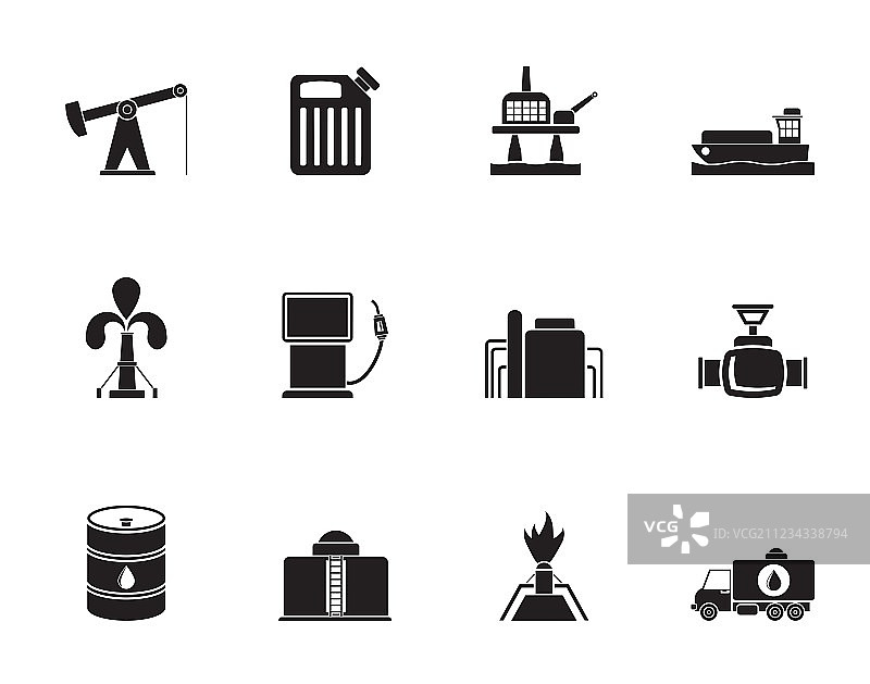 石油和汽油工业剪影图标图片素材