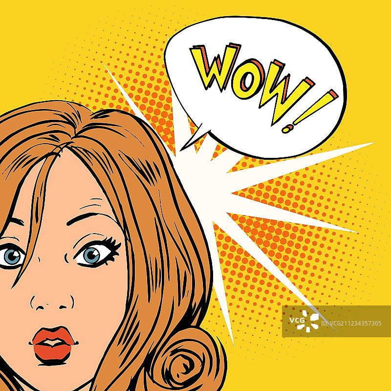 哇哦惊喜女孩波普艺术漫画复古风图片素材