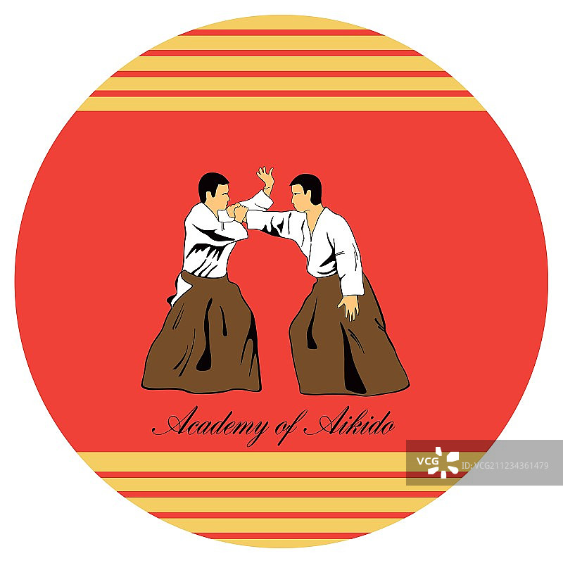红色背景上的两个人练习合气道标志图片素材