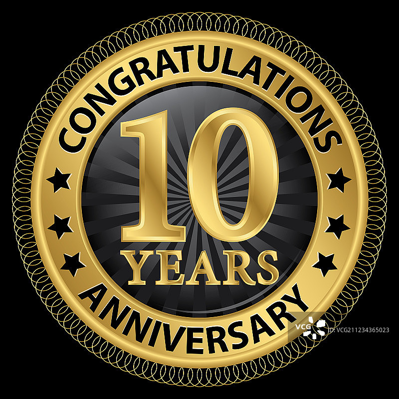 10周年纪念祝贺金色标签图片素材