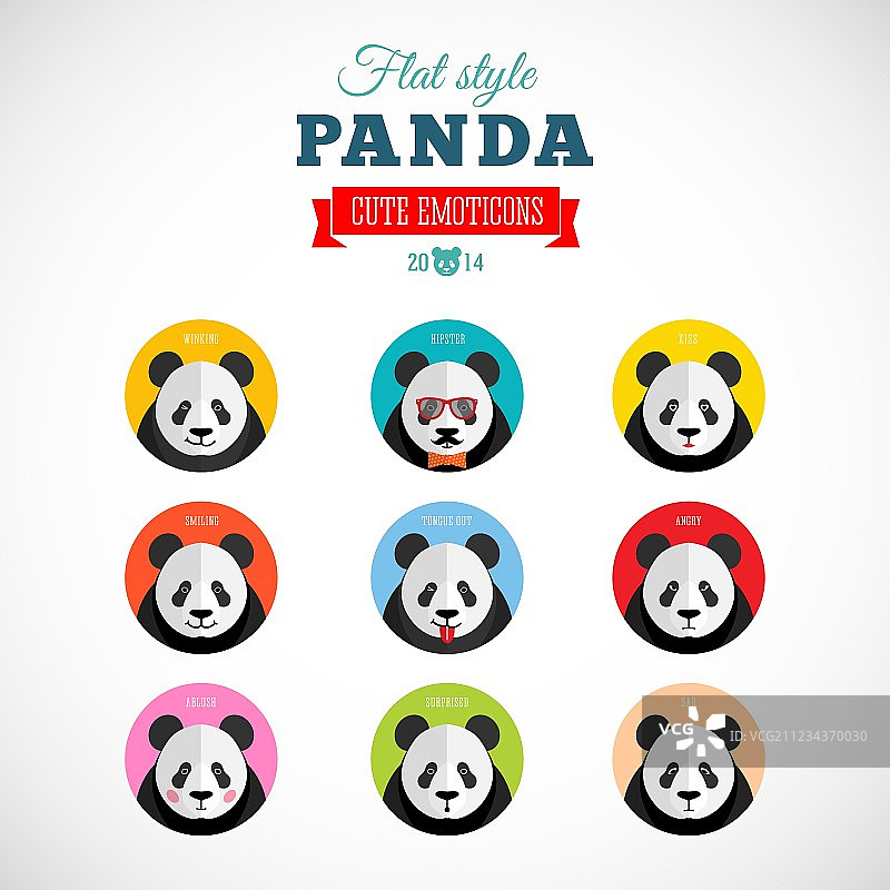 扁平风格熊猫表情符号合集图片素材