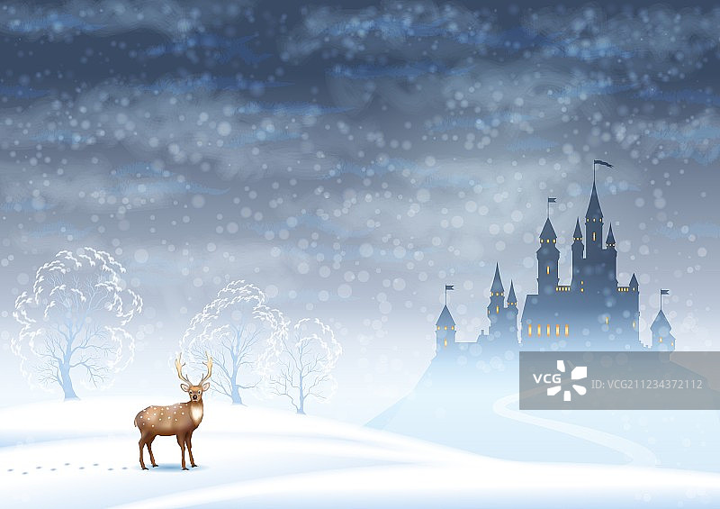 圣诞冬季城堡风景图片素材
