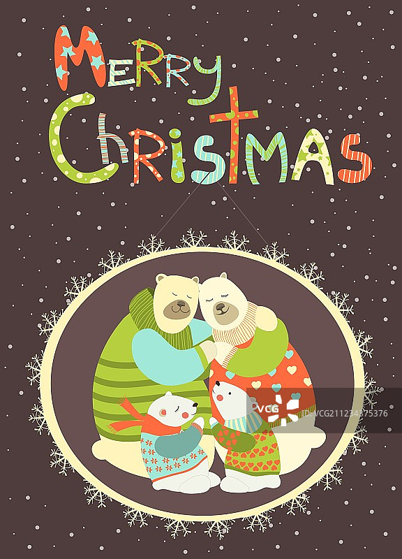 北极熊家庭庆祝贺卡图片素材