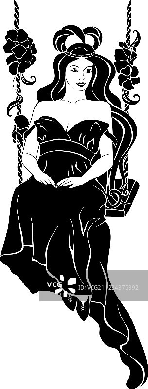 秋千上的美丽女孩黑色剪影图片素材