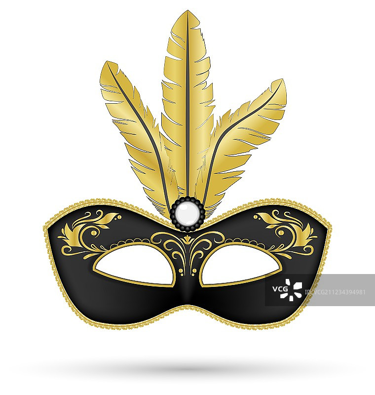 带金色羽毛的黑色面具图片素材