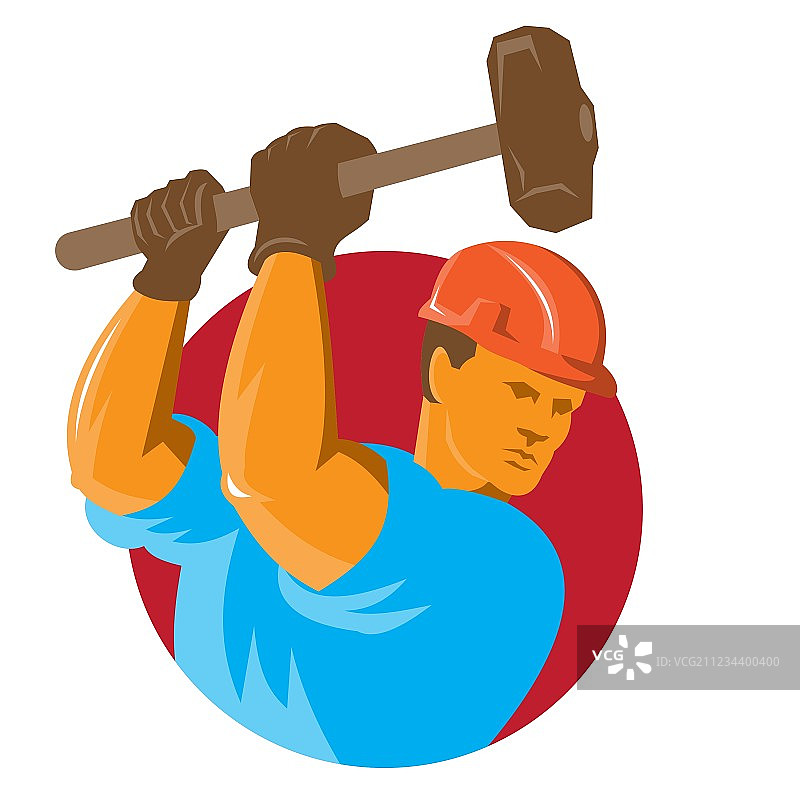 建筑工人手持大锤图片素材