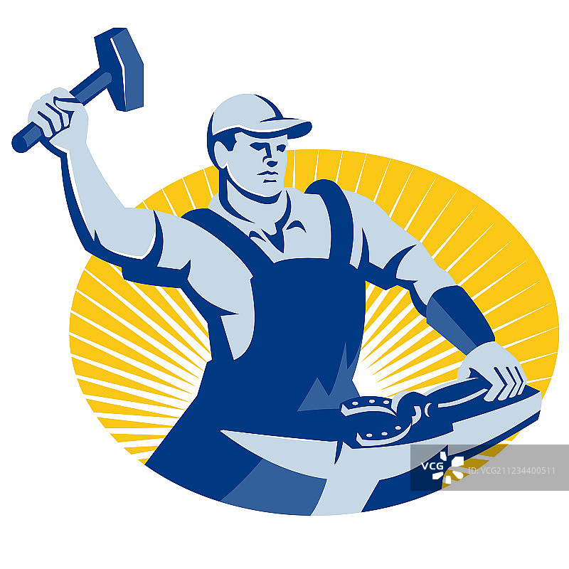 带锤子马蹄铁复古风格的铁匠图片素材