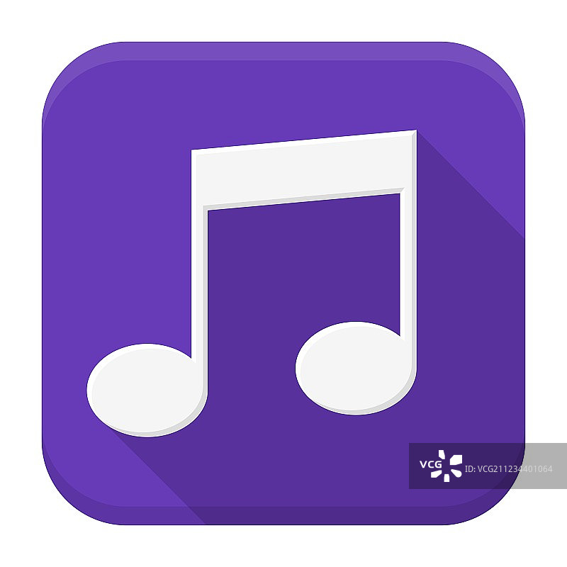带长阴影的白色音符扁平App图标图片素材