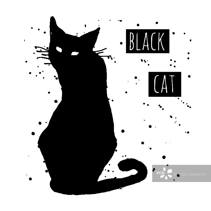 手绘可爱黑猫图案图片素材