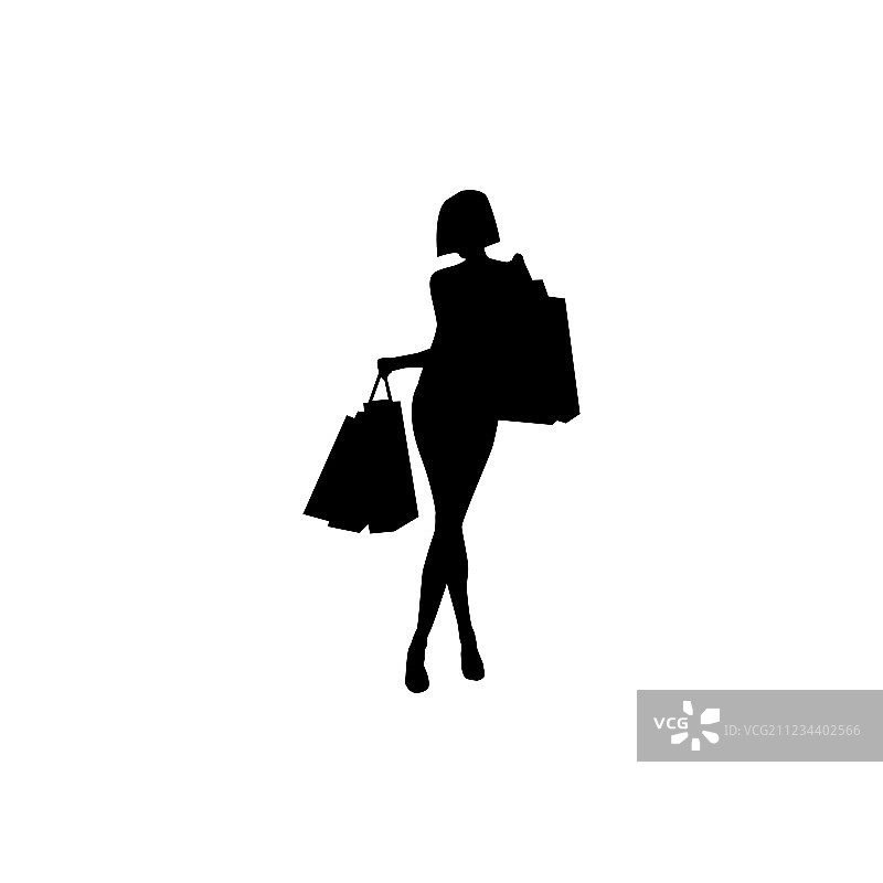 购物的女人轮廓剪影合集图片素材