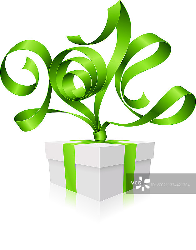 礼品盒和2014形状的绿色丝带图片素材