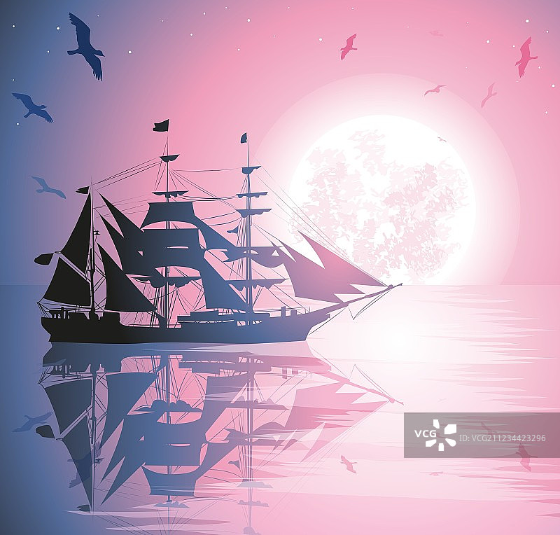 航行于海上的旧船图片素材