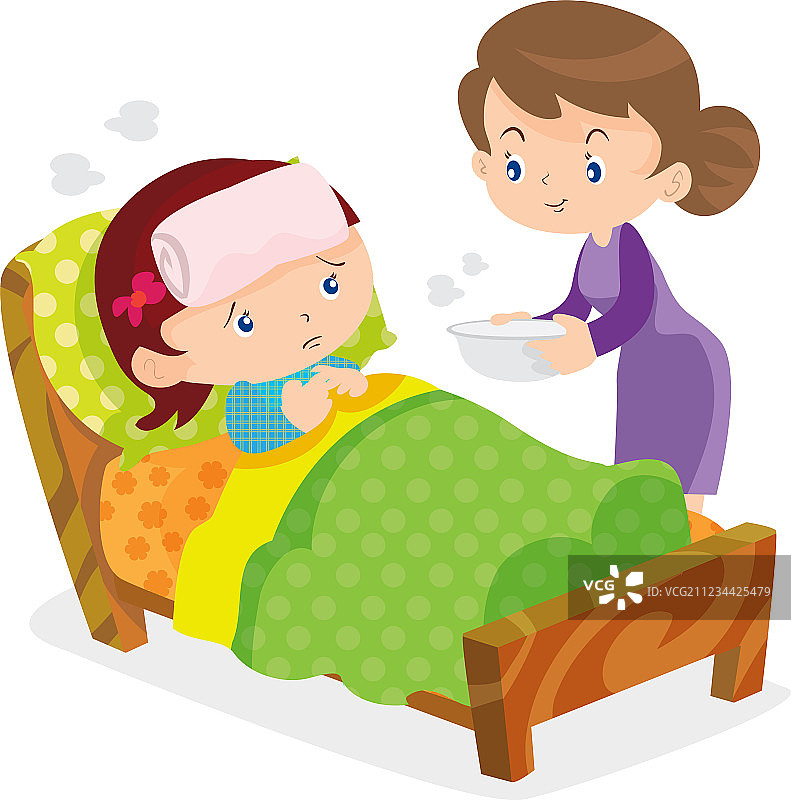 母亲照顾生病的女儿图片素材