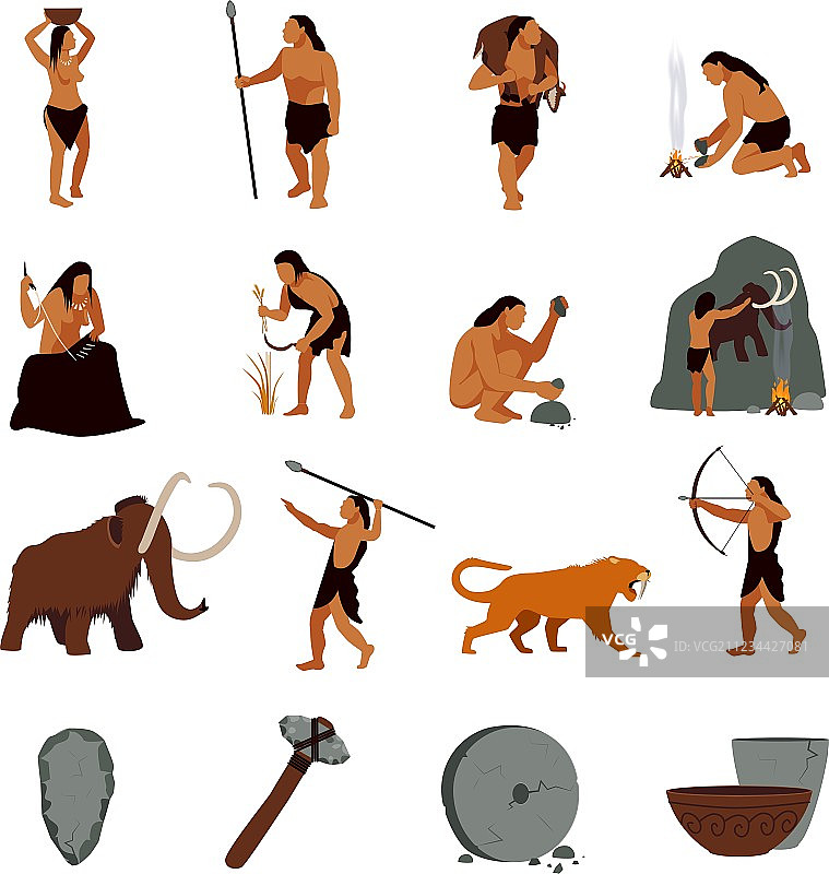 史前石器时代穴居人图标图片素材