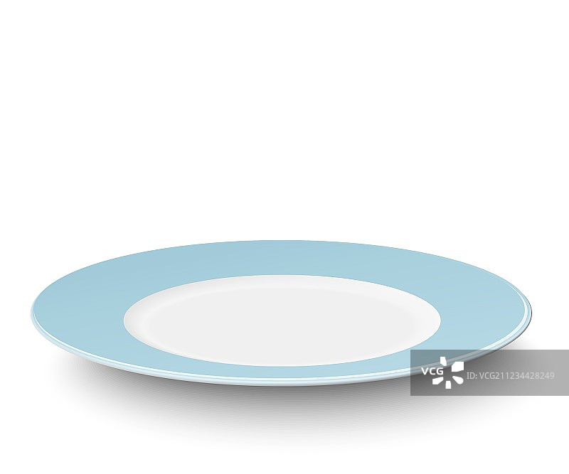 白色背景上的空浅蓝色盘子图片素材