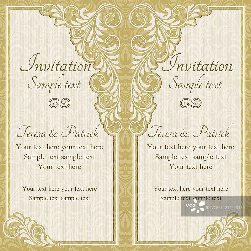 金色巴洛克婚礼请柬图片素材