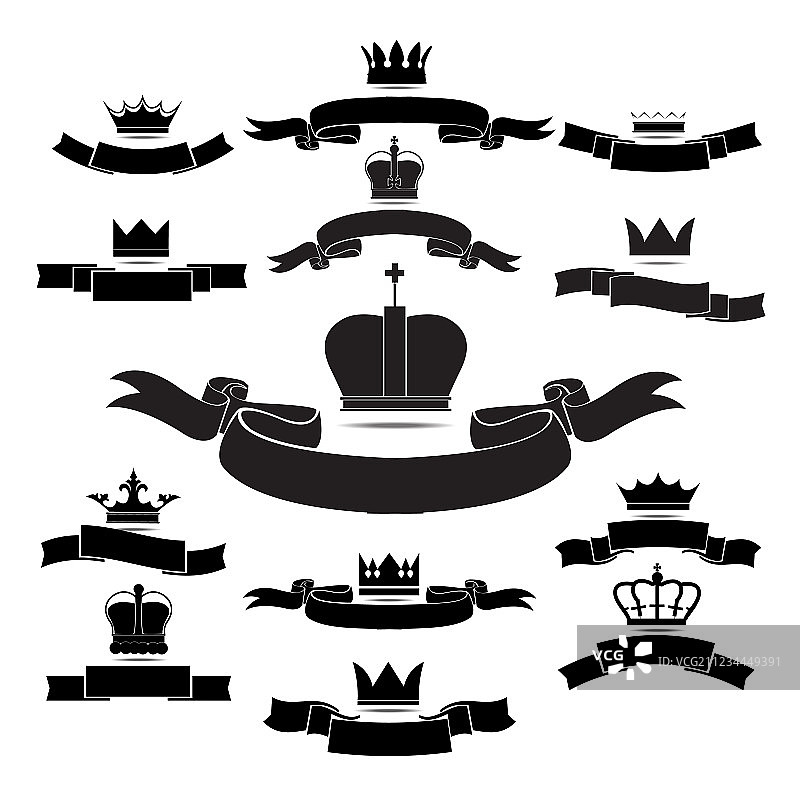 国王和王后皇冠剪影图标集图片素材